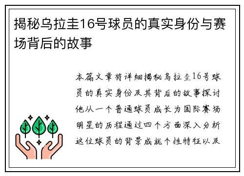 揭秘乌拉圭16号球员的真实身份与赛场背后的故事