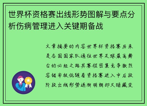 世界杯资格赛出线形势图解与要点分析伤病管理进入关键期备战